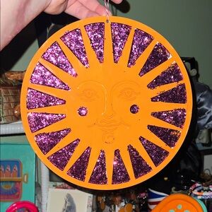 Glittering Sunburst wall Art in Orange and pink
